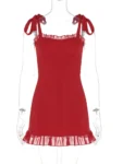 Front view of red ruffle mini dress.webp