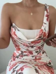 Product Title: Floral Strapless Maxi Dress – Elegant Spring Wedding Guest Dress with Draped Neckline